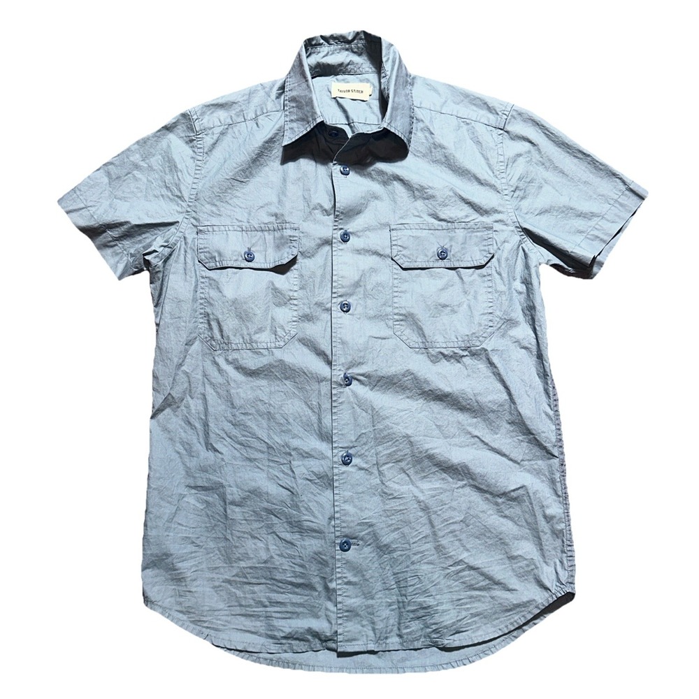 Taylor Stitch Shirt Mens 36 Blue Organic Cotton Work Button Up Short Sleeve